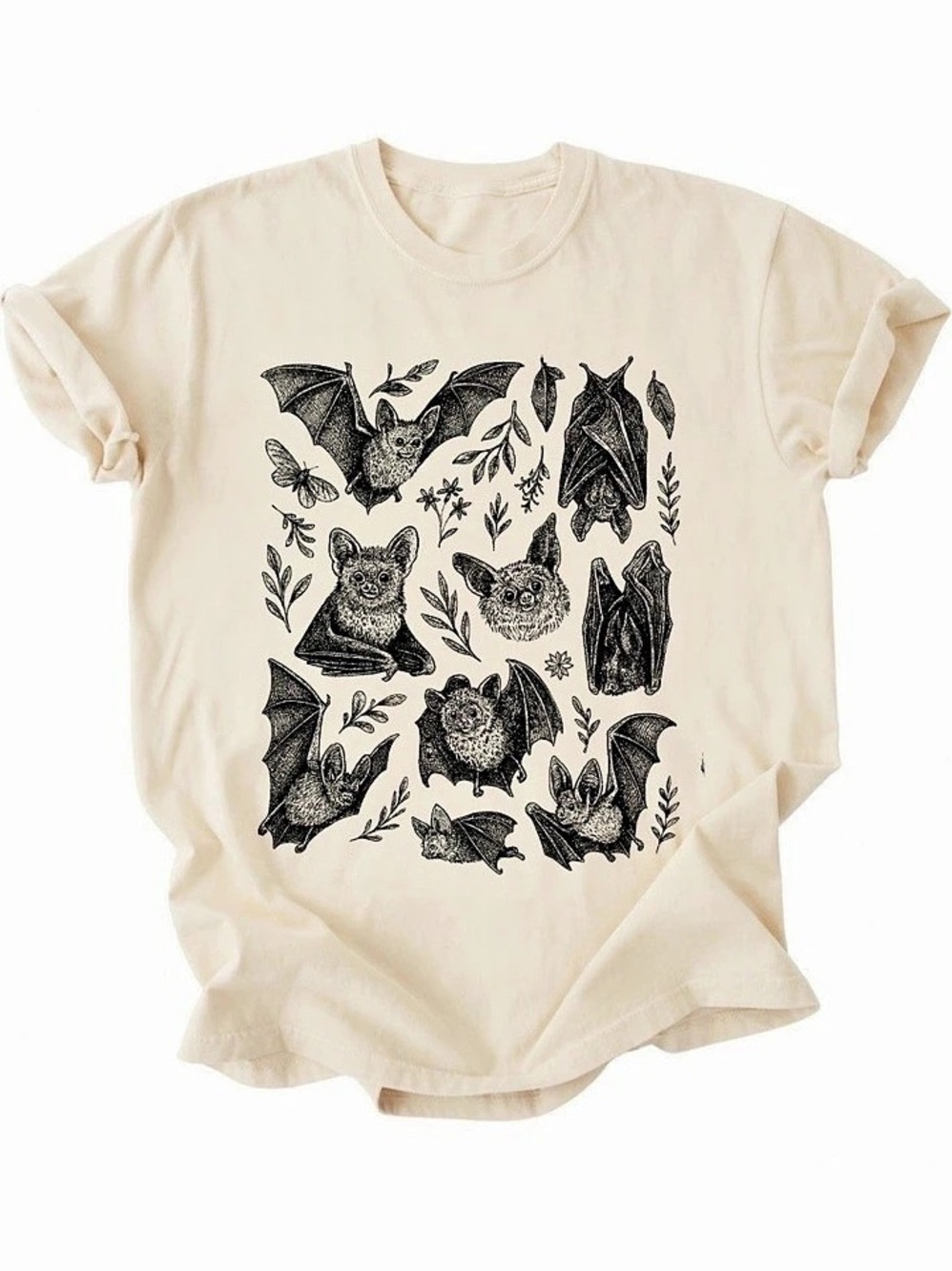 Bats Woodland Flora Entomology Cream Neutral Gildan T-Shirt